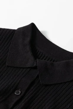 Online Dear-Lover Ribbed Knit Collared Slim Fit Sweater Cardigan Black