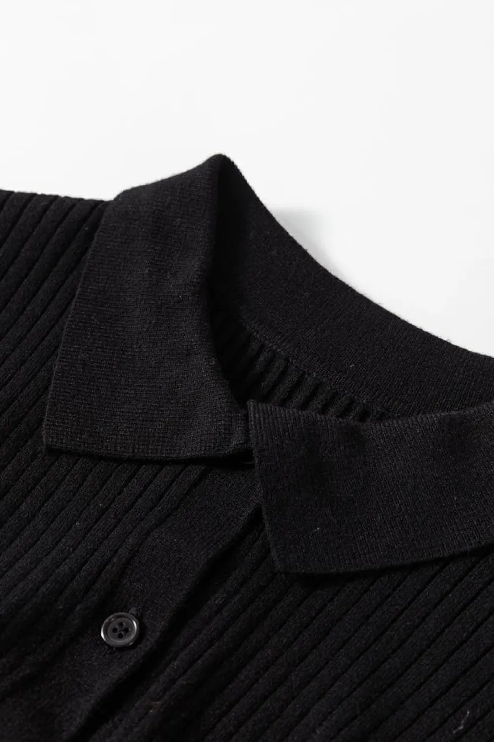 Online Dear-Lover Ribbed Knit Collared Slim Fit Sweater Cardigan Black