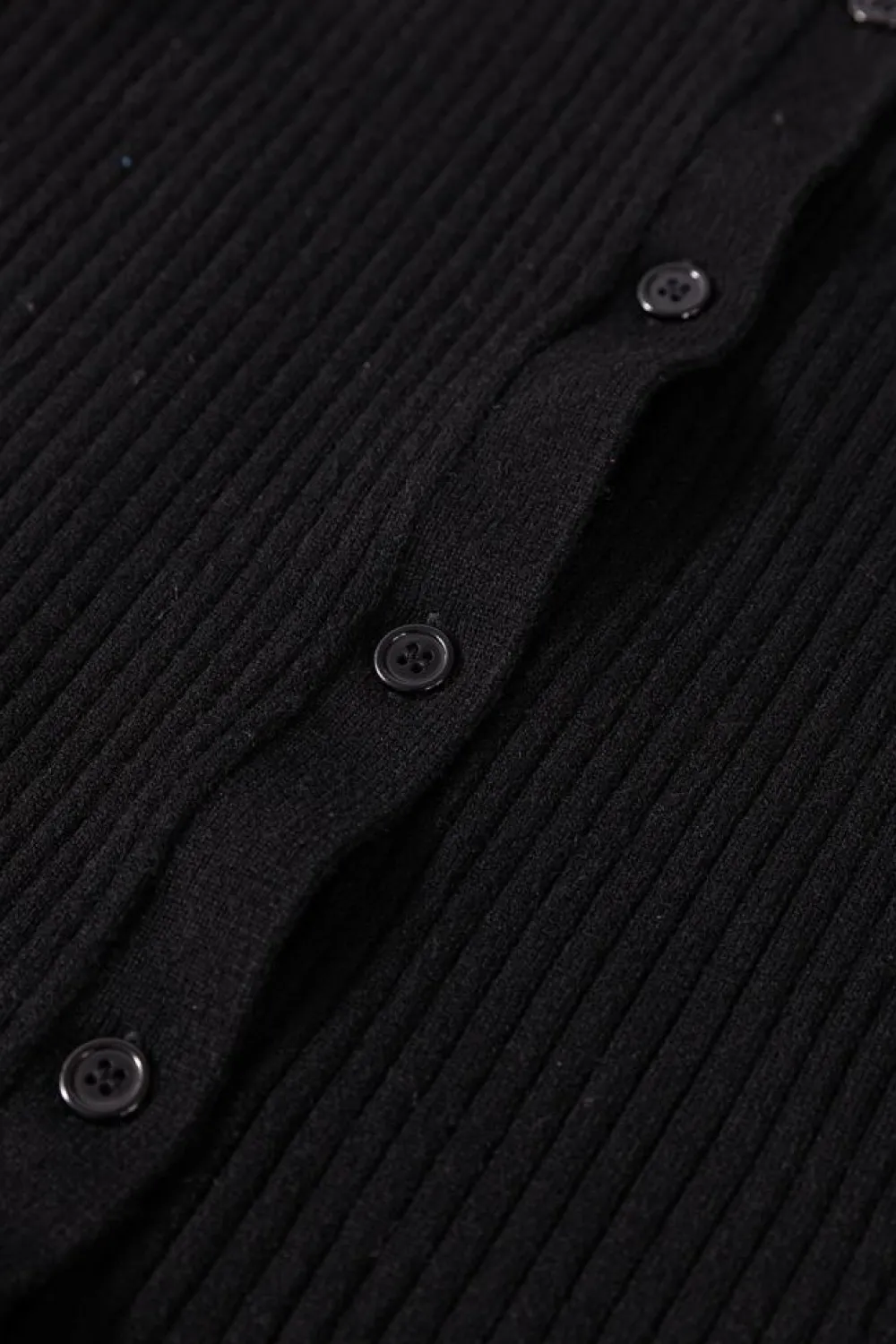 Online Dear-Lover Ribbed Knit Collared Slim Fit Sweater Cardigan Black