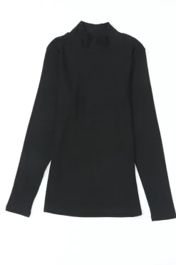 Best Dear-Lover Ribbed Knit High Neck Long Sleeve Top Black