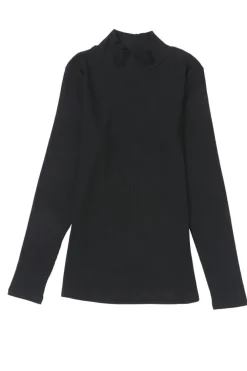 Best Dear-Lover Ribbed Knit High Neck Long Sleeve Top Black