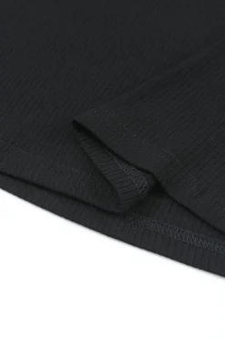 Best Dear-Lover Ribbed Knit High Neck Long Sleeve Top Black