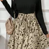 Outlet Dear-Lover Ribbed Knit Patchwork Printed Belted A-line Dress Black