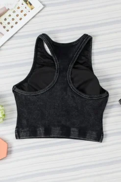 Sale Dear-Lover Ribbed Mineral Wash Racerback Cropped Tank Top Black
