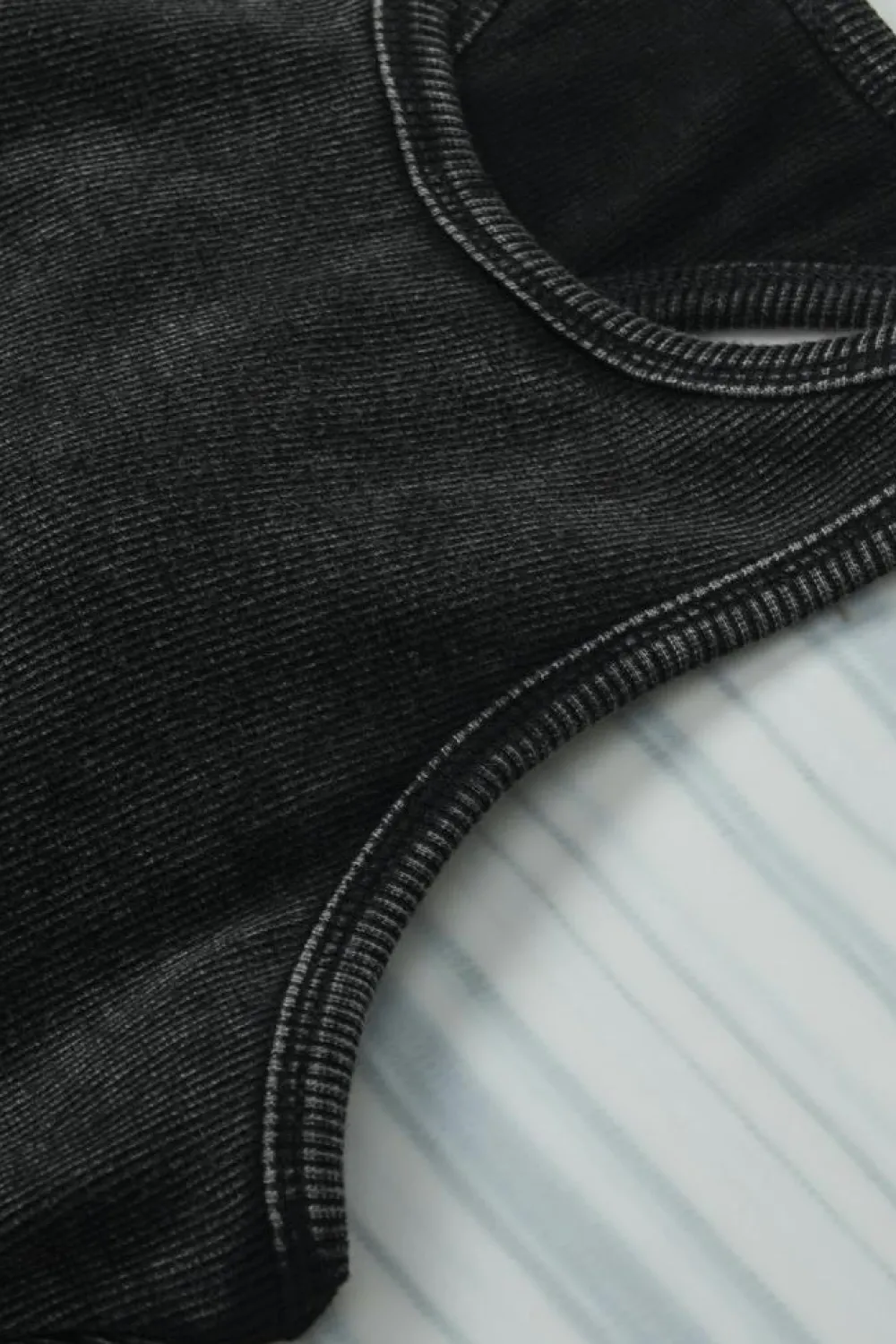 Sale Dear-Lover Ribbed Mineral Wash Racerback Cropped Tank Top Black