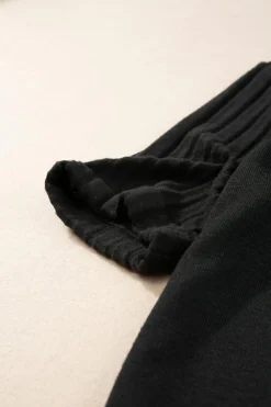 Hot Dear-Lover Ribbed Splicing Sleeve Round Neck T-shirt Black