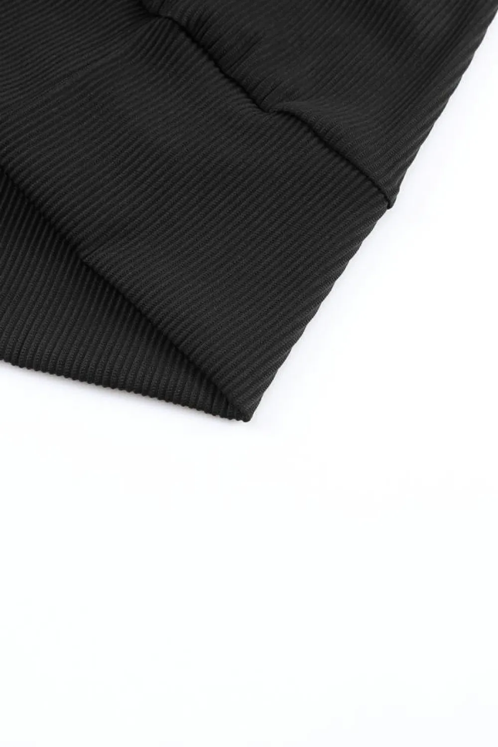 Discount Dear-Lover Ribbed Texture Lace Trim V Neck Long Sleeve Top Black