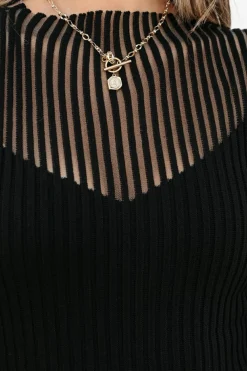 Outlet Dear-Lover Ribbed Texture Mesh Cutout Knitted Sweater Vest Black