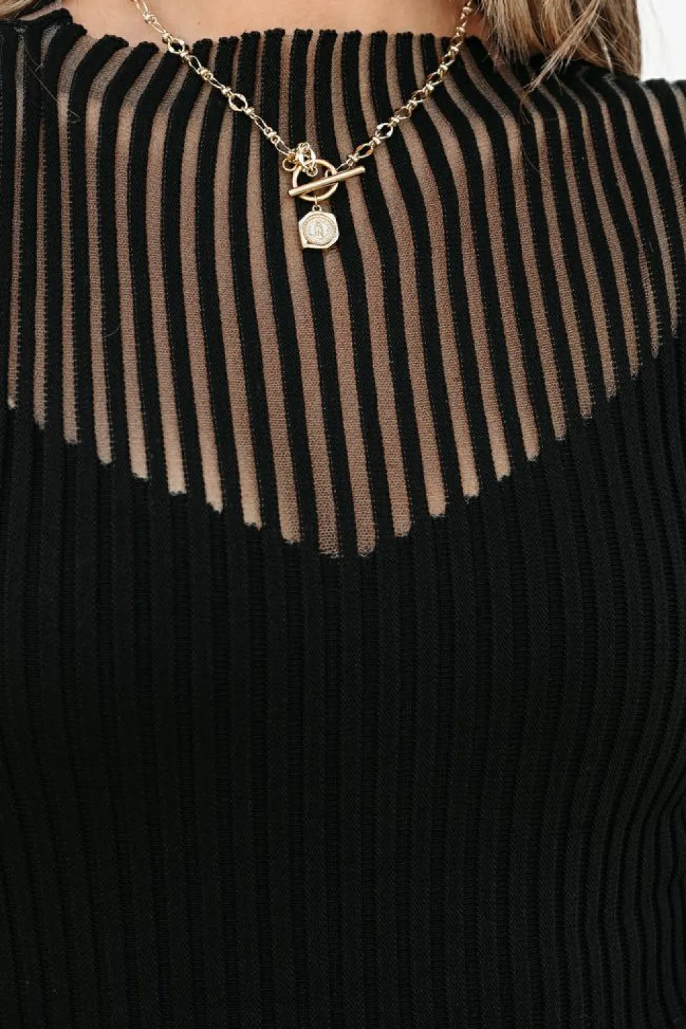 Outlet Dear-Lover Ribbed Texture Mesh Cutout Knitted Sweater Vest Black
