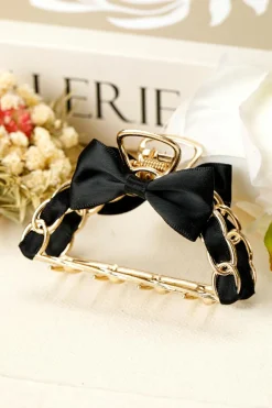 Discount Dear-Lover Ribbon Bow Detail Contrast Alloy Hair Claw Clip Black