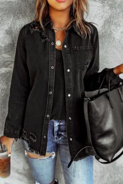 Best Dear-Lover Ripped Denim Jacket Black