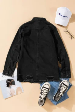 Best Dear-Lover Ripped Denim Jacket Black