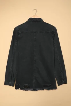 Best Dear-Lover Ripped Denim Jacket Black