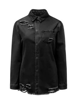 Best Dear-Lover Ripped Denim Jacket Black