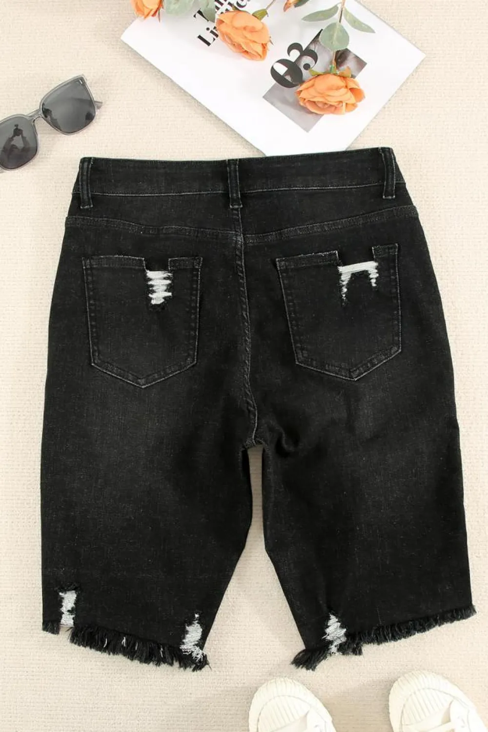 Discount Dear-Lover Ripped Tassel Bermuda Denim Shorts Black