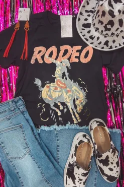 Fashion Dear-Lover RODEO Cowboy Graphic Crewneck T Shirt Black