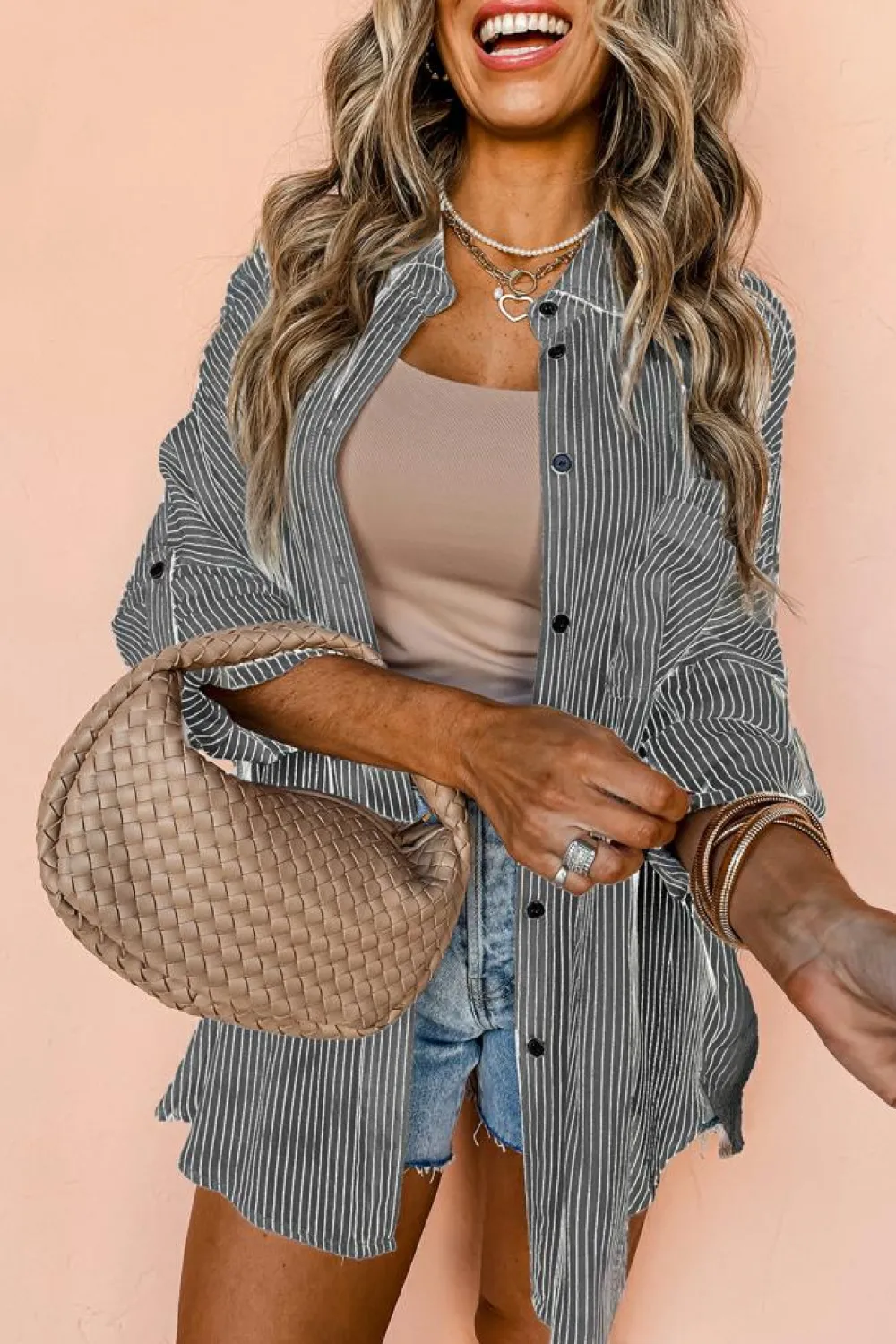 Discount Dear-Lover Roll-Tab Sleeve Pocketed Long Shirt Black