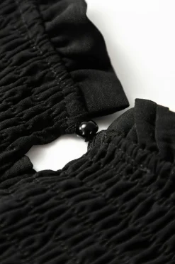 Online Dear-Lover Ruffle Short Sleeve Shirred Peplum Top Black