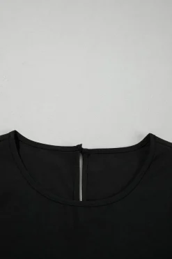 Outlet Dear-Lover Ruffle Trimmed 3/4 Sleeve Round Neck Blouse Black