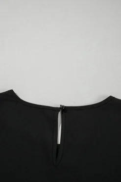Outlet Dear-Lover Ruffle Trimmed 3/4 Sleeve Round Neck Blouse Black