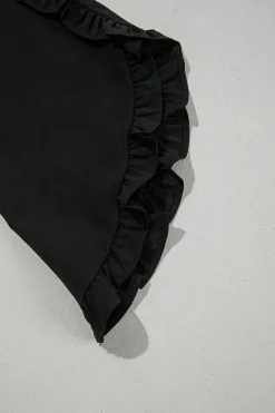 Outlet Dear-Lover Ruffle Trimmed 3/4 Sleeve Round Neck Blouse Black
