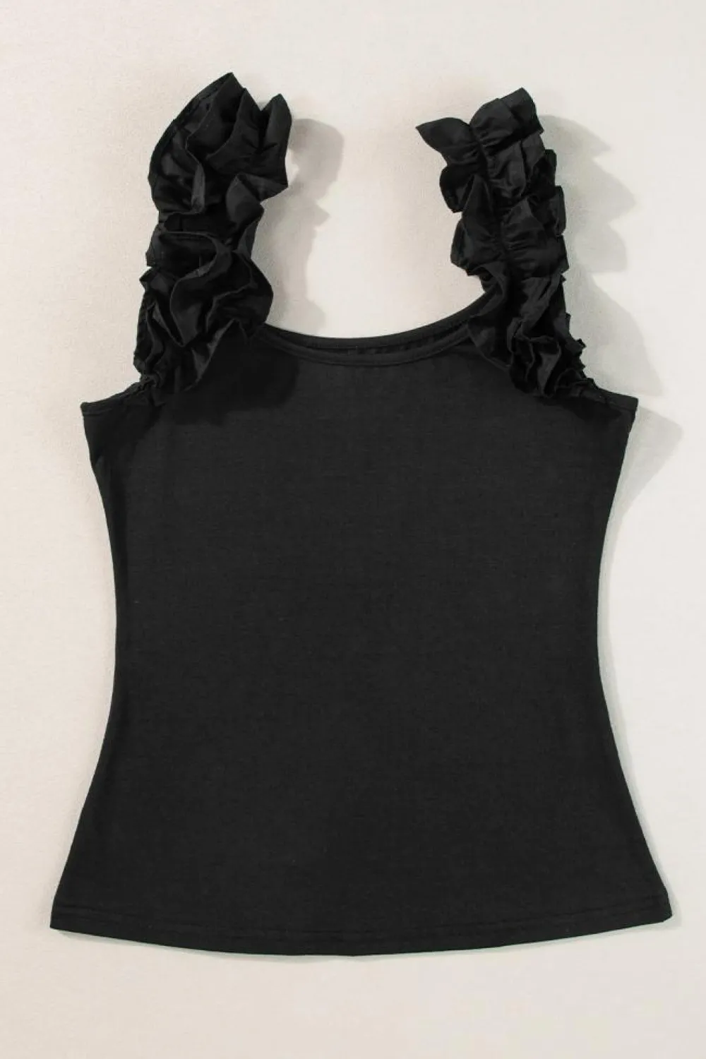 Online Dear-Lover Ruffled Wide Straps Slim Tank Top Black