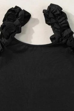 Online Dear-Lover Ruffled Wide Straps Slim Tank Top Black