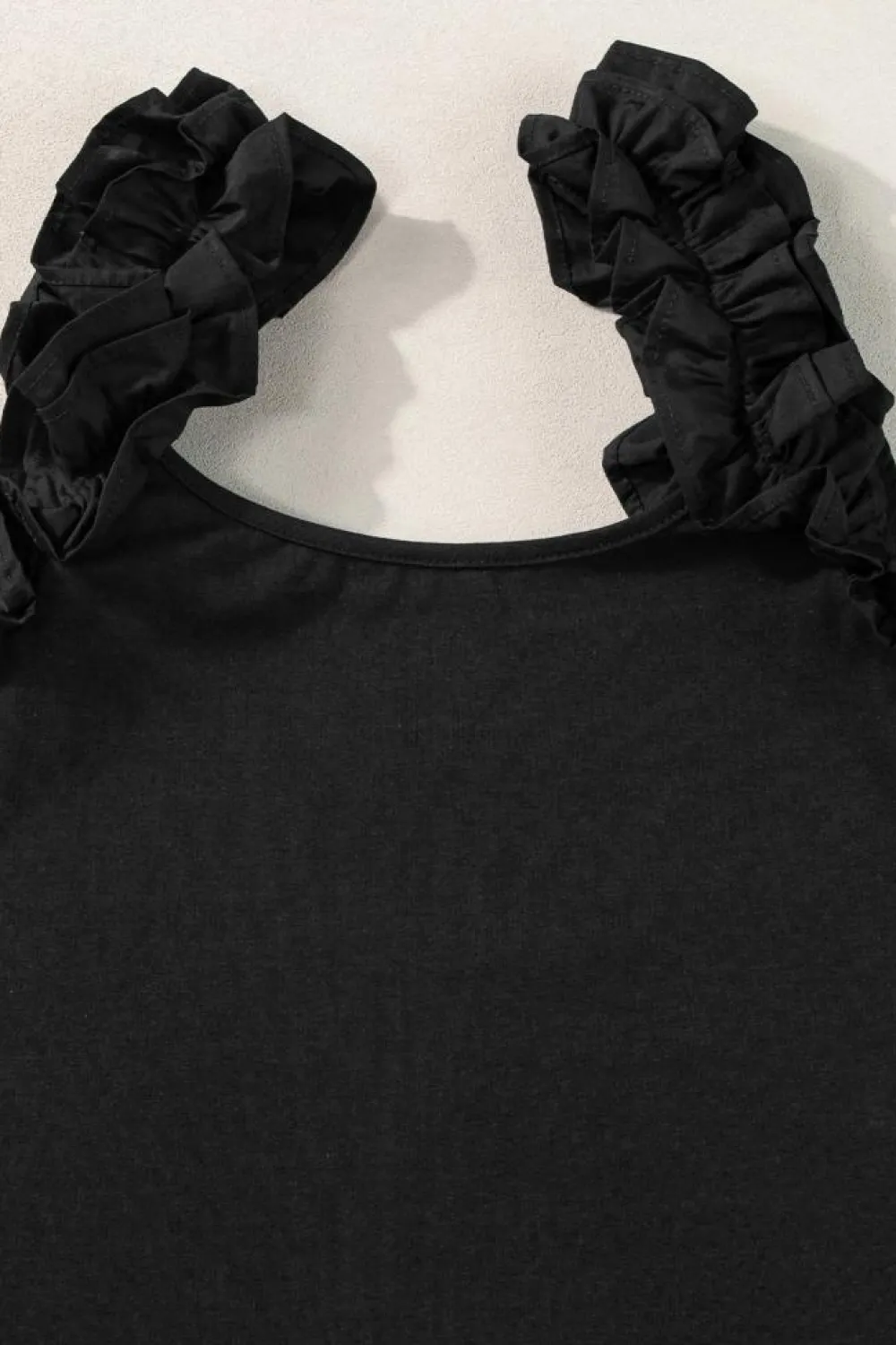 Online Dear-Lover Ruffled Wide Straps Slim Tank Top Black
