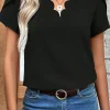 Online Dear-Lover Scalloped V Neckline Petal Sleeve Top Black