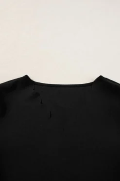 Online Dear-Lover Scalloped V Neckline Petal Sleeve Top Black