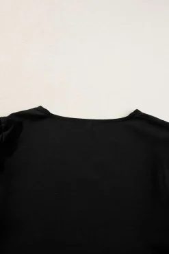 Online Dear-Lover Scalloped V Neckline Petal Sleeve Top Black
