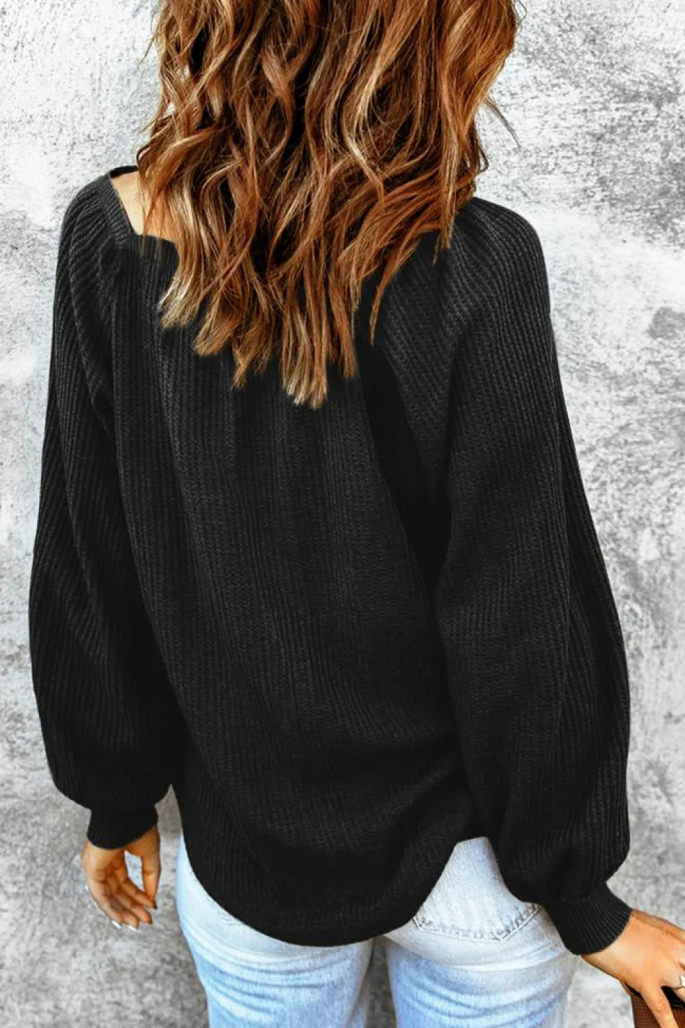 Online Dear-Lover Scoop Neck Puff Sleeve Waffle Knit Top Black