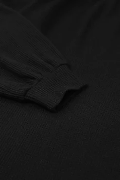Online Dear-Lover Scoop Neck Puff Sleeve Waffle Knit Top Black