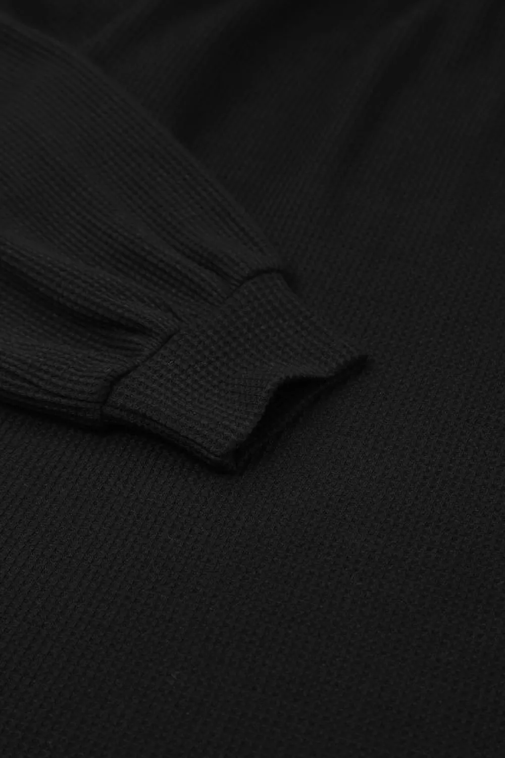 Online Dear-Lover Scoop Neck Puff Sleeve Waffle Knit Top Black