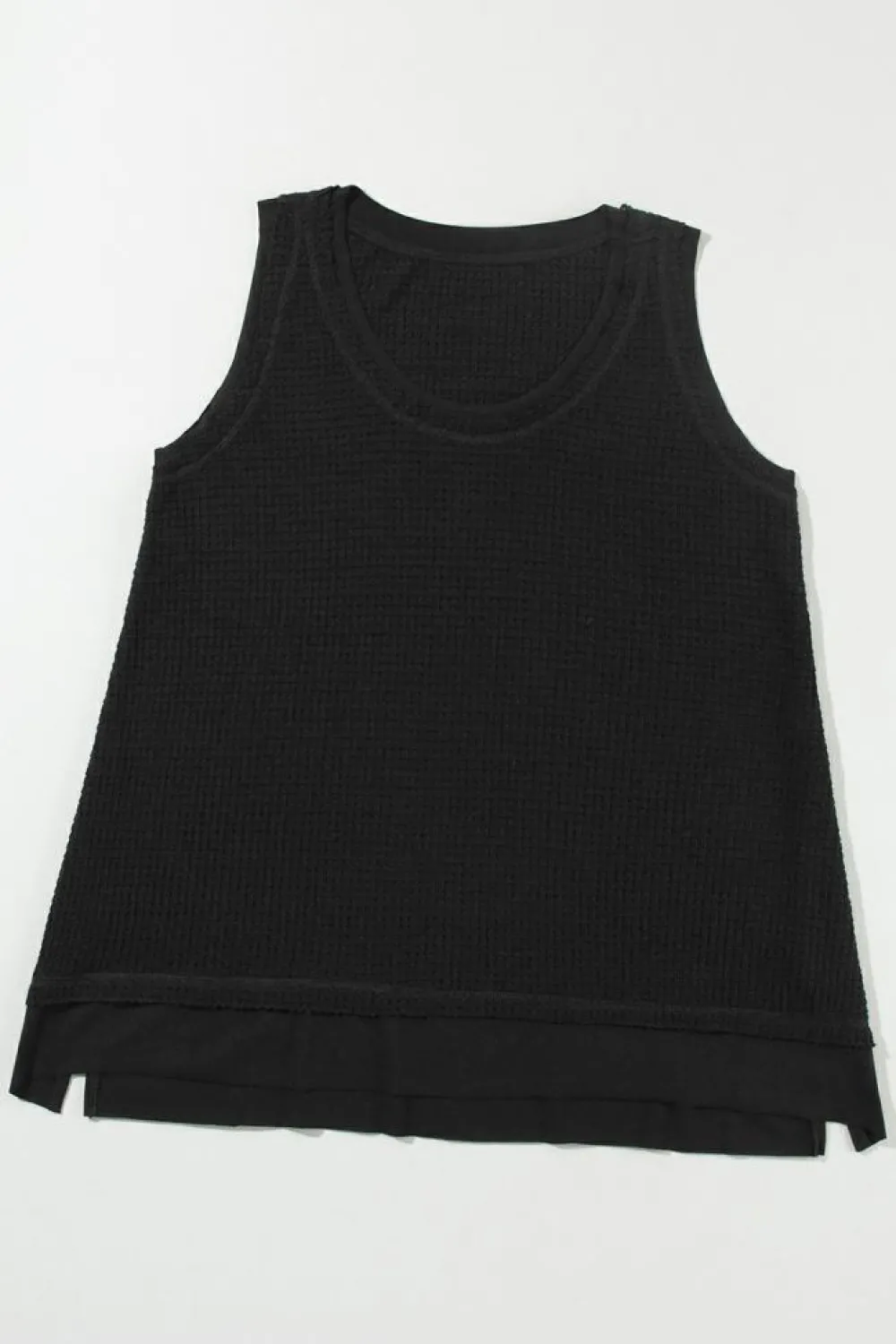Best Dear-Lover Scoop Neck Waffle Knit Flowy Vest Black
