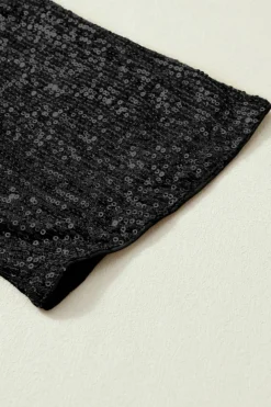 Clearance Dear-Lover Sequin 3/4 Sleeve Open Front Duster Kimono Black
