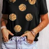 New Dear-Lover Sequin Basketball Graphic Crewneck Game Day T Shirt Black