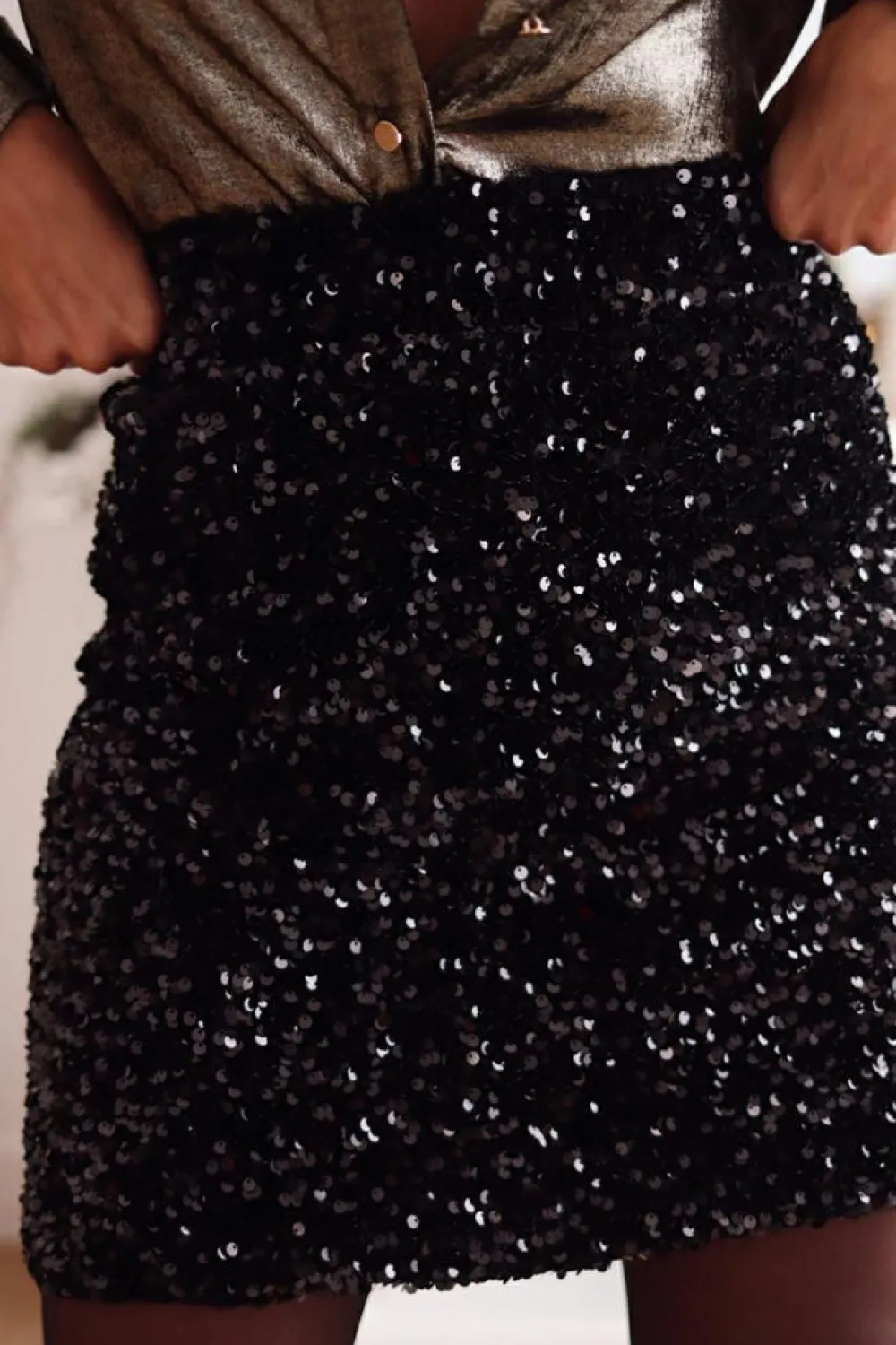 Clearance Dear-Lover Sequin Bodycon Mini Skirt Black