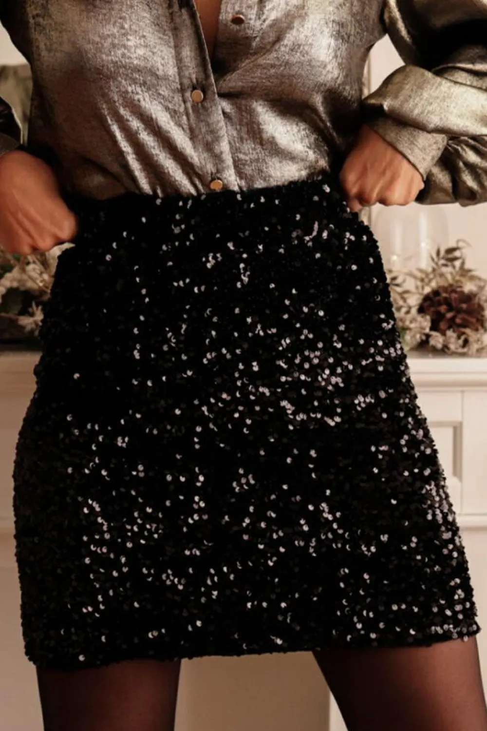 Clearance Dear-Lover Sequin Bodycon Mini Skirt Black