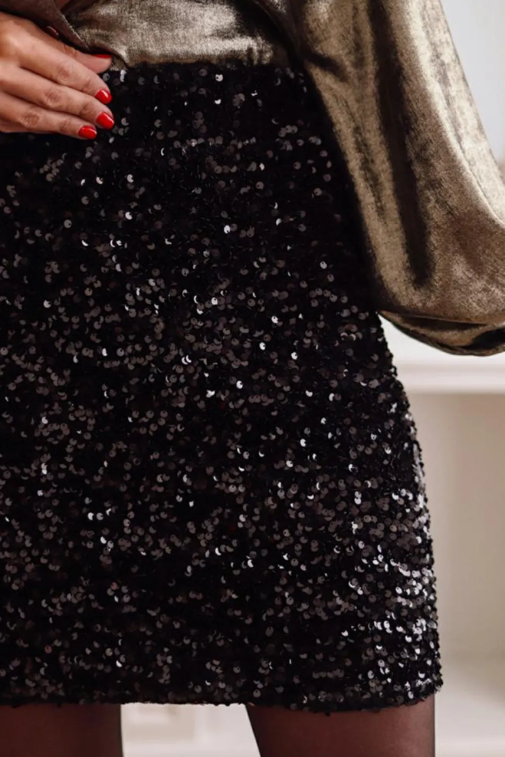 Clearance Dear-Lover Sequin Bodycon Mini Skirt Black