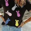 Best Dear-Lover Sequin Bunny Doll Graphic Easter Day T Shirt Black