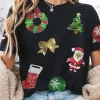 Fashion Dear-Lover Sequin Christmas Essentials Graphic Crewneck T Shirt Black