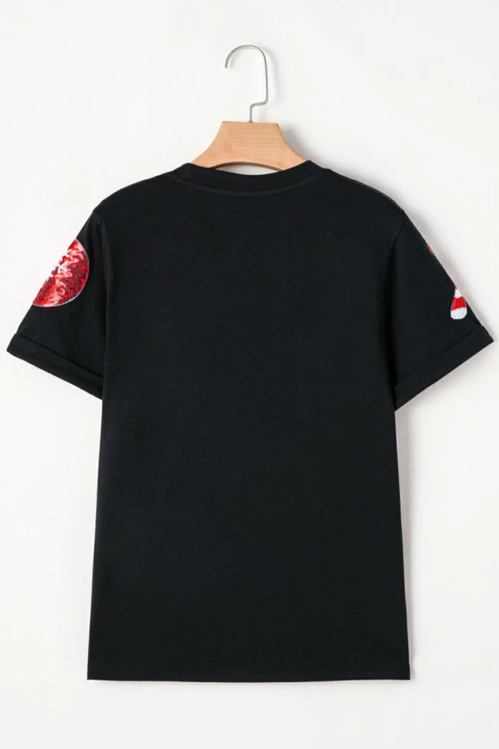 Fashion Dear-Lover Sequin Christmas Essentials Graphic Crewneck T Shirt Black