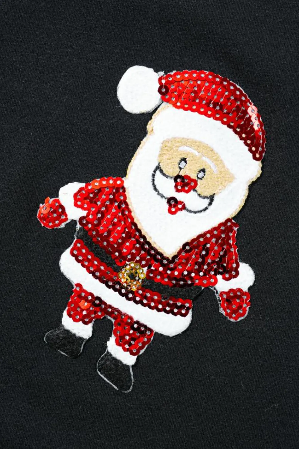 Fashion Dear-Lover Sequin Christmas Essentials Graphic Crewneck T Shirt Black