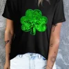 Sale Dear-Lover Sequin Clover Embroidered Round Neck Graphic Tee Black