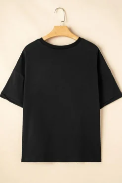 Clearance Dear-Lover Sequin Crawfish Graphic High Low Loose T Shirt Black