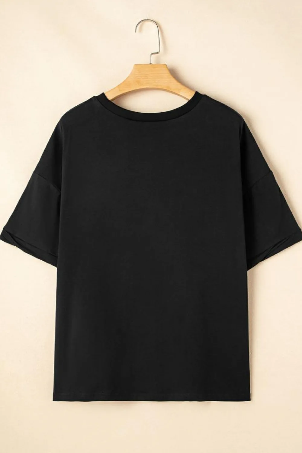 Clearance Dear-Lover Sequin Crawfish Graphic High Low Loose T Shirt Black