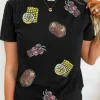 Hot Dear-Lover Sequin Crawfish Potato Lemon Corn Graphic Crewneck T Shirt Black
