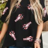 Discount Dear-Lover Sequin Crayfish Graphic Drop Sleeve High Low Tee Black