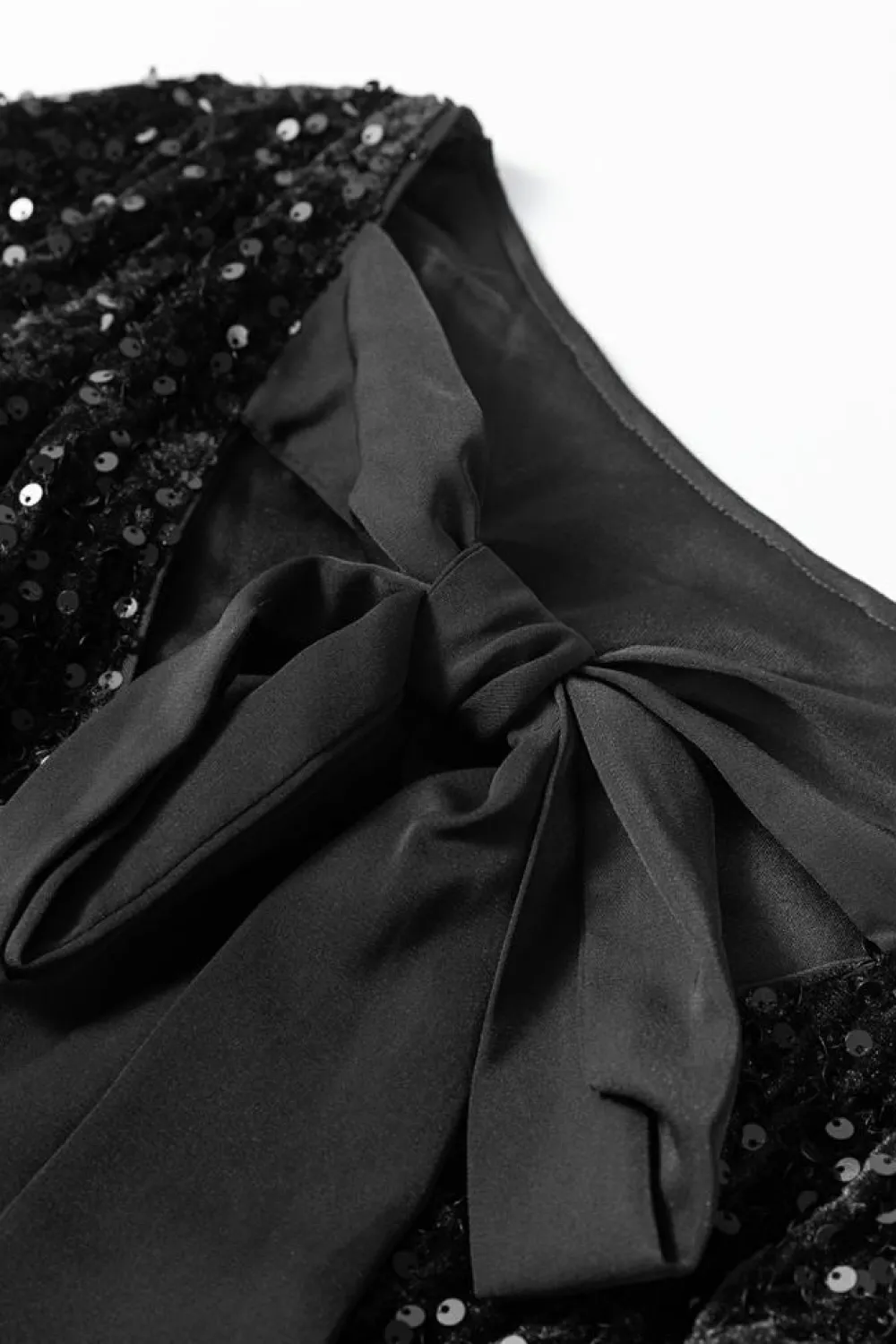 Fashion Dear-Lover Sequin Long Sleeve Knot Cutout Back Mini Dress Black
